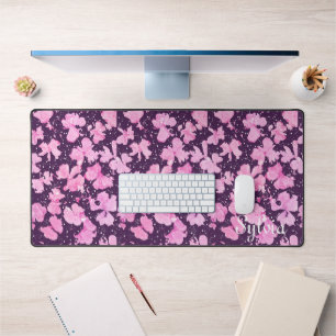 Pink Acrylic Paint Flower Petals Desk Mat