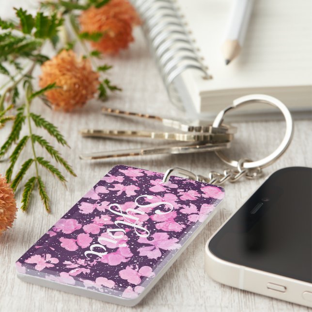 Pink Acrylic Paint Flower Petals Key Ring (Front Right)