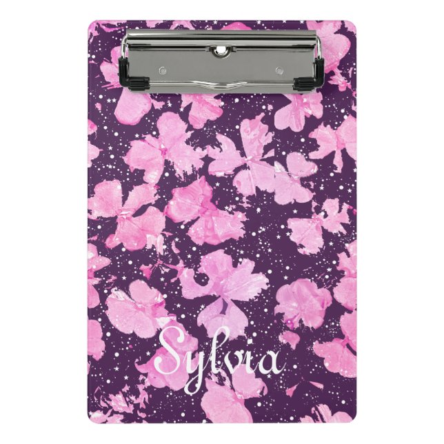 Pink Acrylic Paint Flower Petals Mini Clipboard (Front)