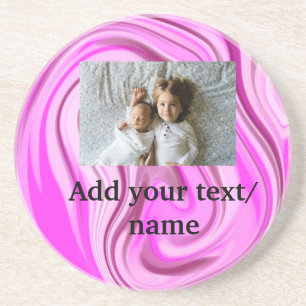 Pink acrylic pour marble add your text photo thro coaster