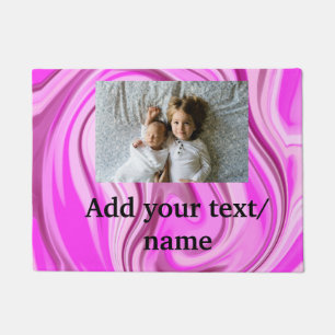 Pink acrylic pour marble add your text photo thro doormat