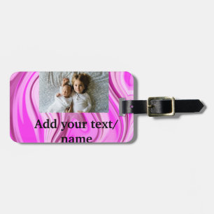 Pink acrylic pour marble add your text photo thro luggage tag