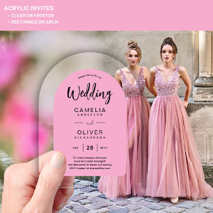 Pink Acrylic Wedding Invites Black Text Modern Invitations