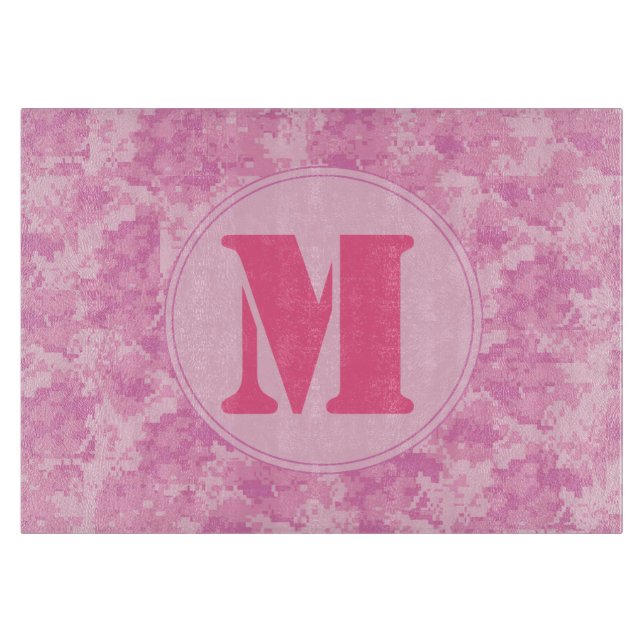 Pink ACU Camo Camoufl Monogram Glass Cutting Board (Front)