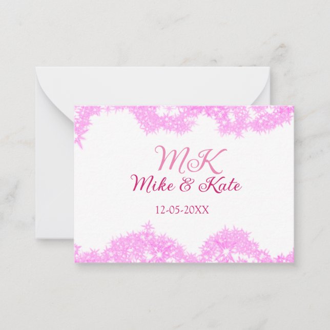 Pink add couple name date monogram glitter sparkle card (Front)