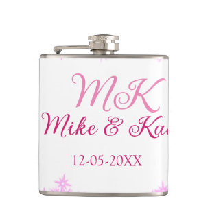 Pink add couple name date monogram glitter sparkle hip flask