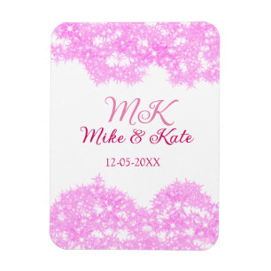 Pink add couple name date monogram glitter sparkle magnet