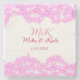 Pink add couple name date monogram glitter sparkle stone coaster