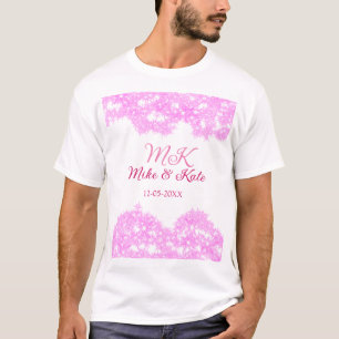 Pink add couple name date monogram glitter sparkle T-Shirt