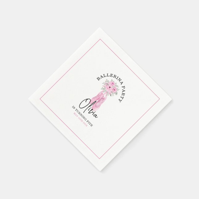 Pink Adorable Ballerina Birthday Party Napkin (Corner)