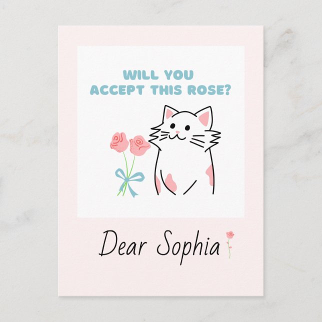 Pink Adorable Cat&Rose Postcard (Front)
