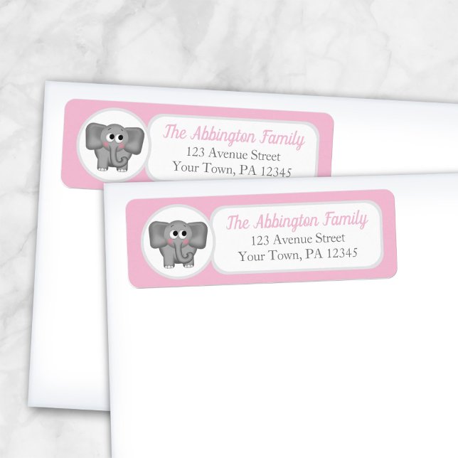 Pink Adorable Elephant Address Labels (Creator Uploaded)