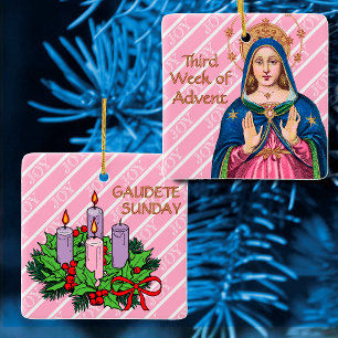 Pink Advent BVM / Gaudete Sunday Square Ceramic Ornament