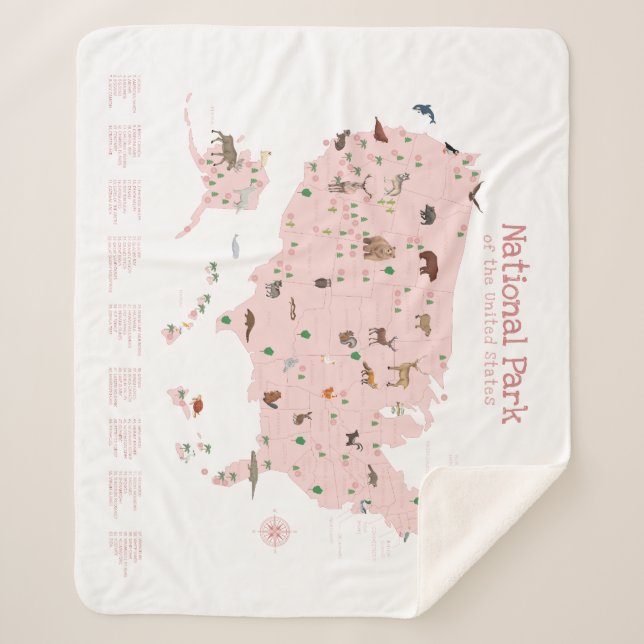 Pink Adventure National Park Map Woodland Nursery  Sherpa Blanket (Front)