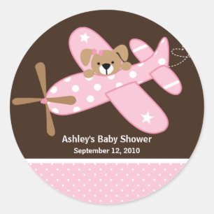 Pink Aeroplane Baby Shower Sticker