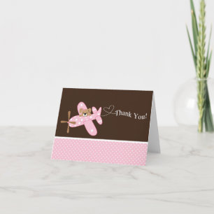 Pink Aeroplane Baby Shower Thank You Note Card