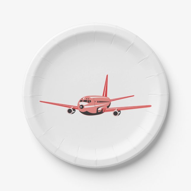 Pink Aeroplane Paper Plate (Front)
