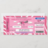Pink Aeroplane Ticket Birthday Party Invitation