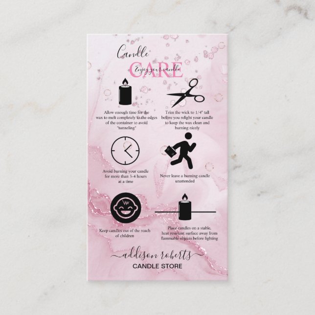 Pink Aesthetic Candle Care  Business Card (Front)