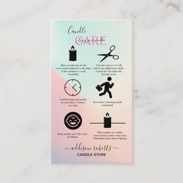 Pink Aesthetic Candle Care  Business Card (Front)