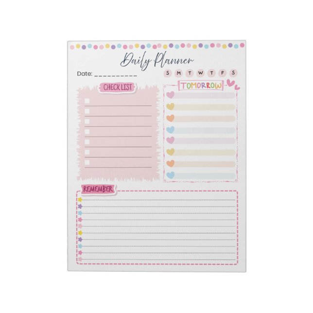 Pink Aesthetic Daily Planner Notepad (Rotated)