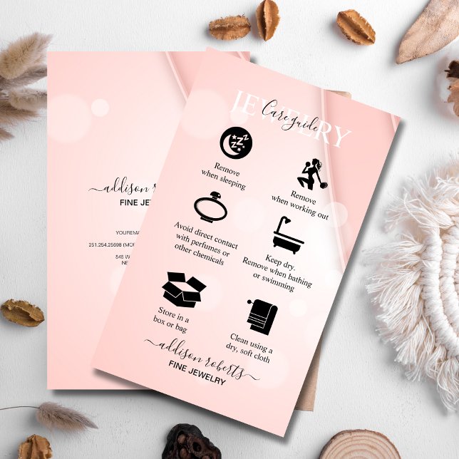 Pink Aesthetic Jewellery Care  Business Card (Creator Uploaded)