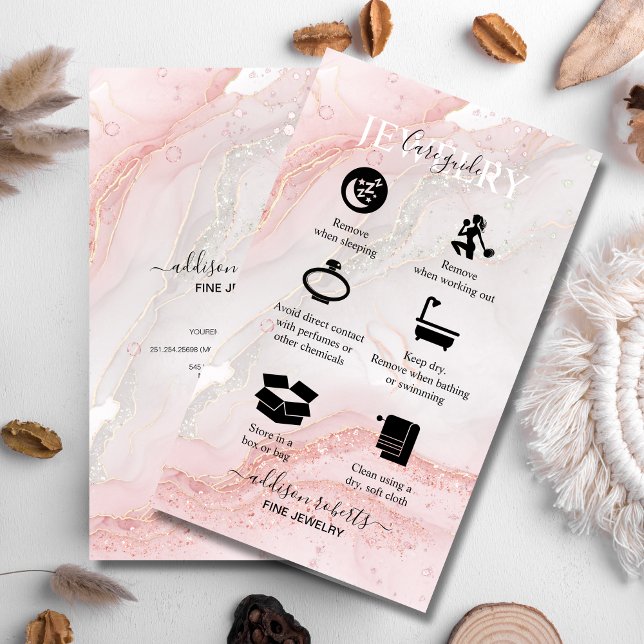 Pink Aesthetic Jewelry Care  Business Card (Creator Uploaded)