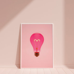 Pink Aesthetic Light Bulb With Heart Filament  Poster