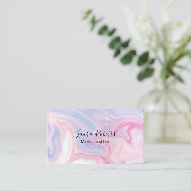 Pink Aesthetic Marble Glitter Business Card (Standing Front)