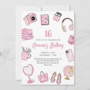Pink Aesthetic, Pink Teen Girl Birthday Invitation