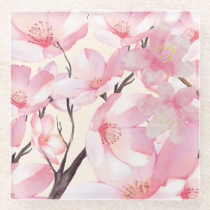 Pink Aesthetic Sakura Cherry Blossom Pink Flowers Glass Coaster