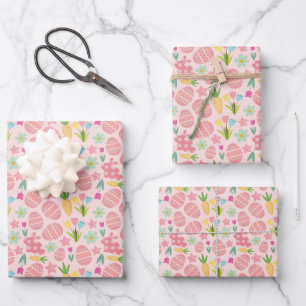 Pink Aesthetic Spring Easter Theme Wrapping Paper Sheet
