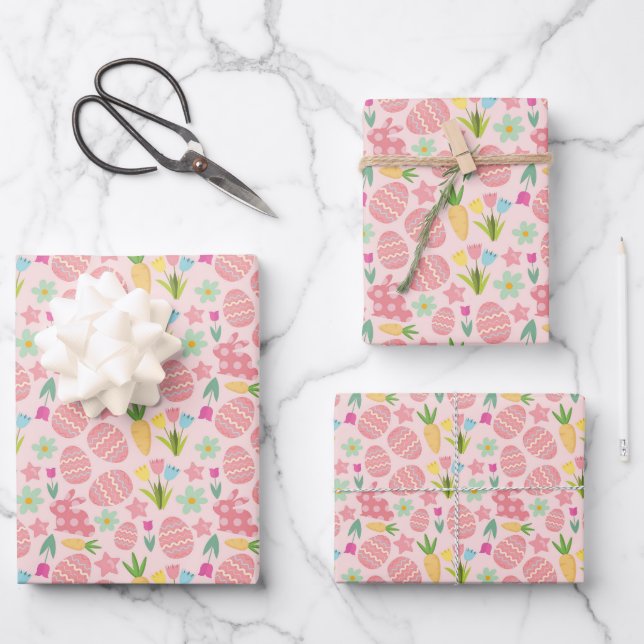  Pink Aesthetic Spring Easter Theme Wrapping Paper Sheet (Front)
