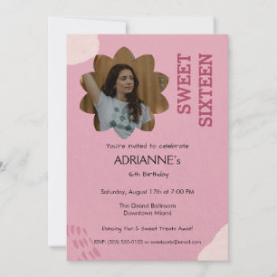 Pink Aesthetic Sweet Sixteen Birthday Party Invitation