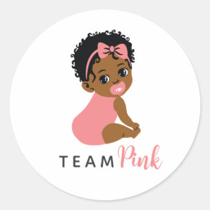 Pink African American Baby Girl Gender Reveal Classic Round Sticker