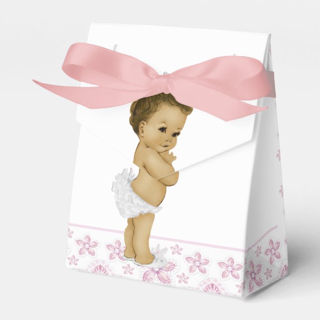 Pink African American Baby Girl Shower Favour Boxe Favour Box (Front Side)