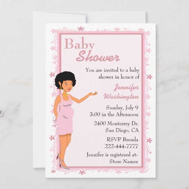 Pink African American Baby Shower Invitation (Front)