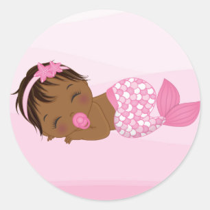 Pink African American Girl, Baby Mermaid Sticker