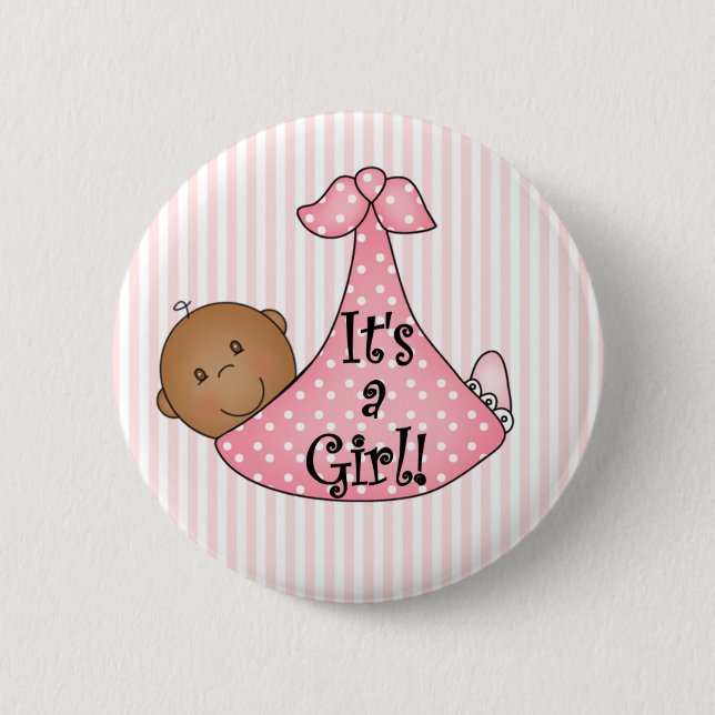 Pink African American It's a Girl 6 Cm Round Badge (Front)