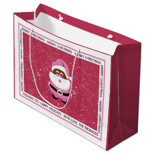 Pink African-American Santa Claus Christmas Large Gift Bag