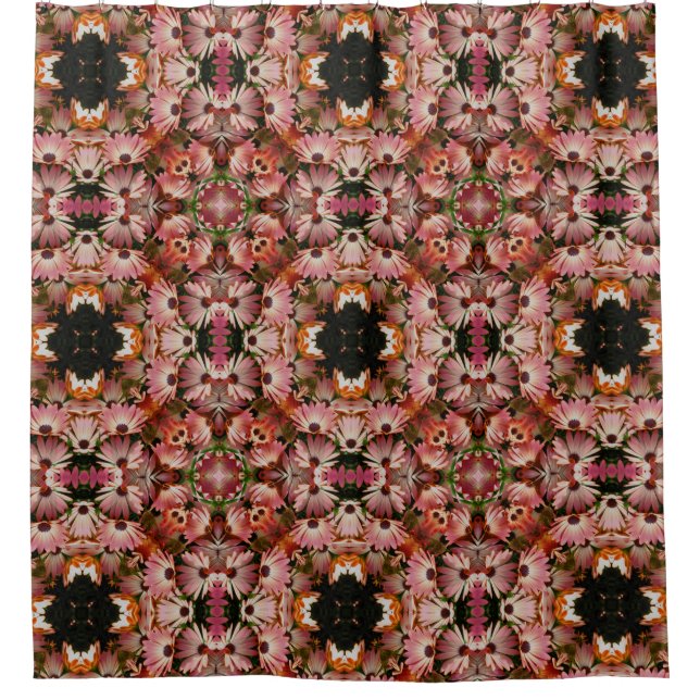 Pink African Daisies Abstract Floral  Shower Curtain (Front)