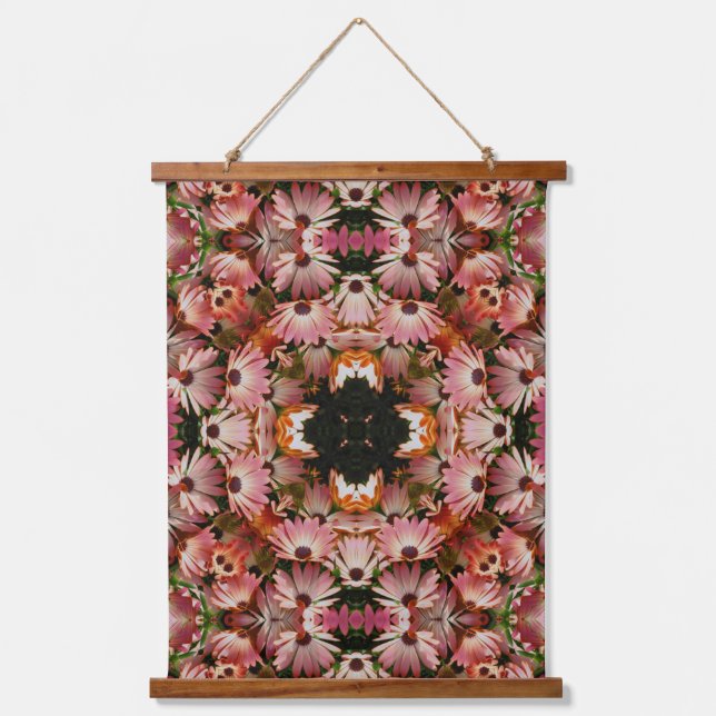 Pink African Daisies Flower Abstract Art Hanging Tapestry (Front)