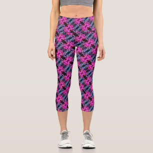 Pink African Daisy Flowers Abstract Art Pattern  Capri Leggings
