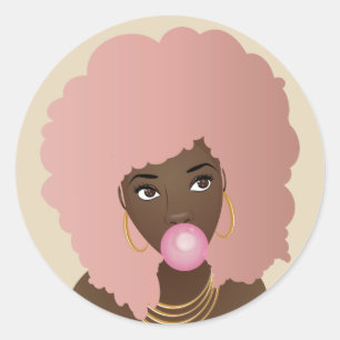Pink Afro, Popping Pink Bubble Gum Stickers
