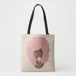 Pink Afro, Popping Pink Bubble Gum Tote Bag