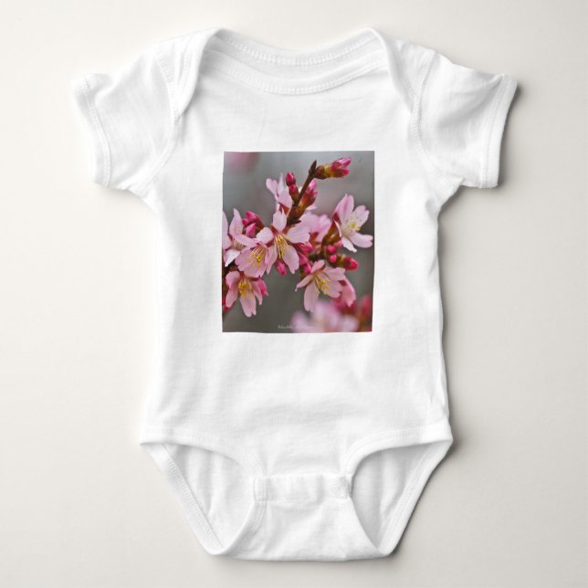 Pink Against A Grey Sky Japanese Cherry Blossoms Baby Bodysuit (Front)