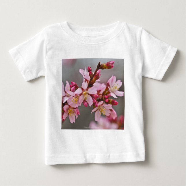 Pink Against A Grey Sky Japanese Cherry Blossoms Baby T-Shirt (Front)