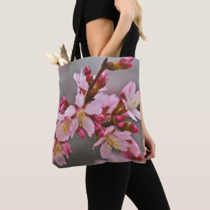 Pink Against A Grey Sky Japanese Cherry Blossoms Tote Bag