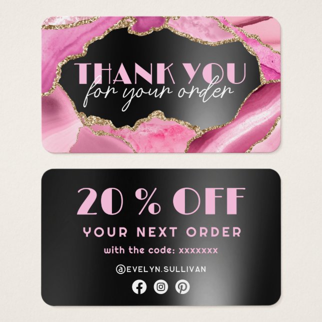 Pink agate black foil discount card (Front & Back)