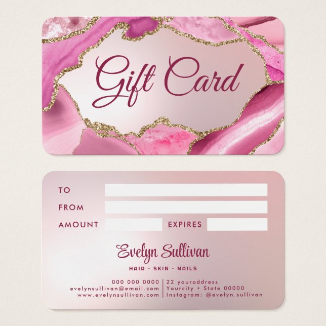 Pink Agate Faux Foil Gift Card (Front & Back)